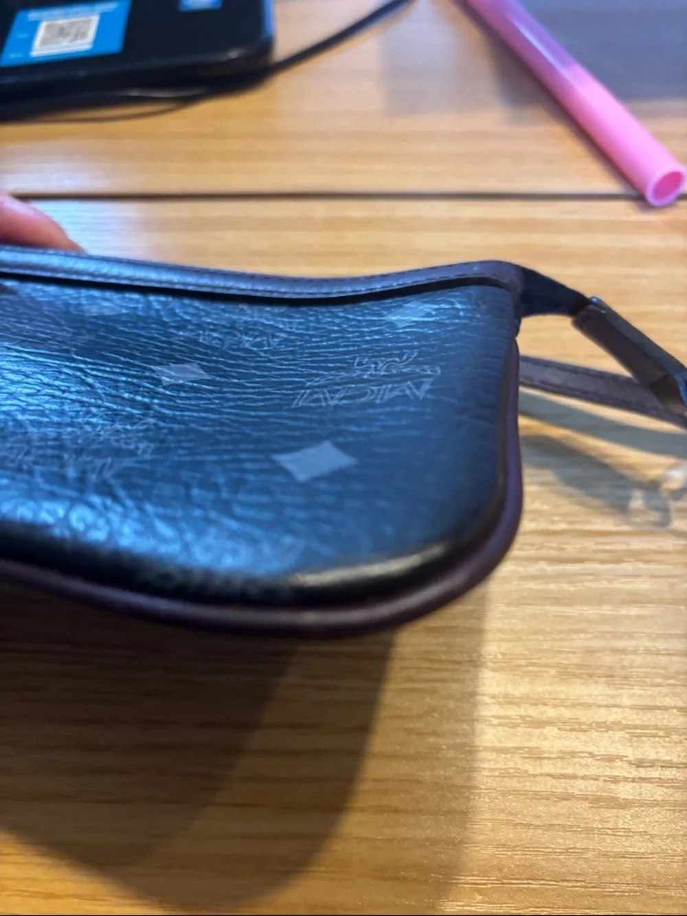 MCM Black and Dark Brown Monogram Wristlet Clutch - Picture 3 of 14